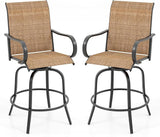 Tangkula Outdoor Swivel Bar Stools Set of 2, Bar Height Tall Patio Chairs with Armrests & High Back - Photo 1