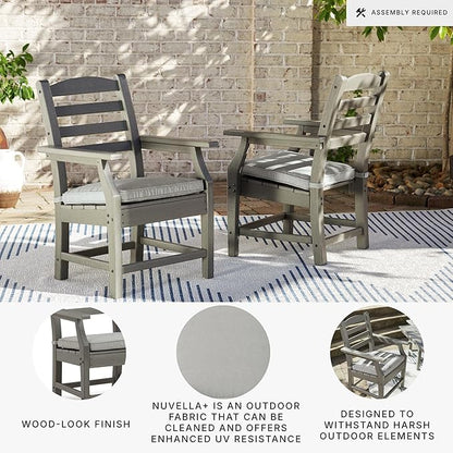 Signature Design by Ashley Visola Outdoor HDPE Dining Chair Set of 2, Durable and Weather Resistant HDPE Material, All-Weather Nuvella Fabric Seat Cushion, Gray