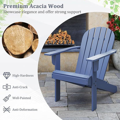 Giantex Acacia Wood Adirondack Chair - Outdoor Fire Pit Chair with 105° Inclined Seat, High Backrest, 4" Wide Armrests, Patio Lounge Chair for Outside, Lawn, Backyard, Garden, Deck, Porch (1, Blue)