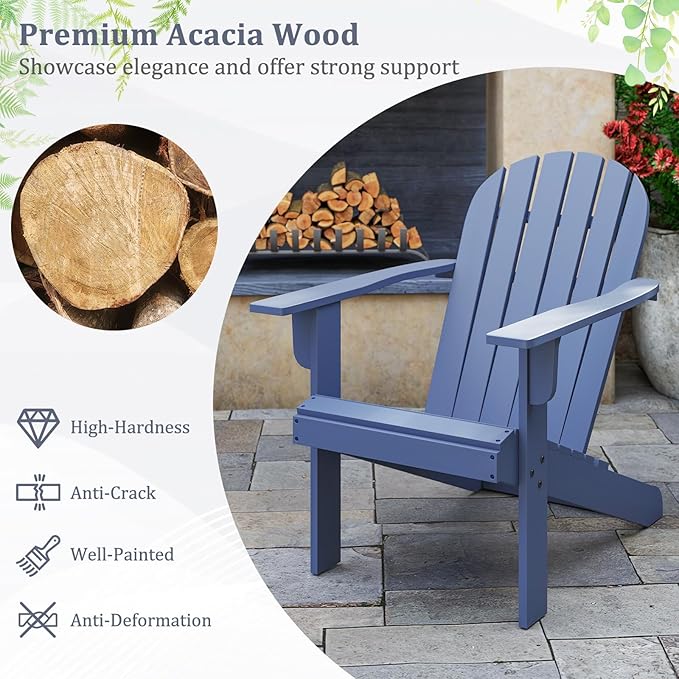 Giantex Acacia Wood Adirondack Chair Set of 4, Outdoor Fire Pit Chair with 105° Inclined Seat, High Backrest, 4" Wide Armrests, Patio Lounge Chair for Outside, Lawn, Backyard, Garden, Deck, Porch