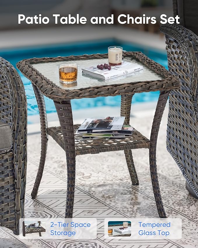 3 Pieces Patio Bistro Set Outdoor Swivel Rocker Patio Chairs with Side Table Patio Furniture for Deck Porch Garden Balcony Poolside