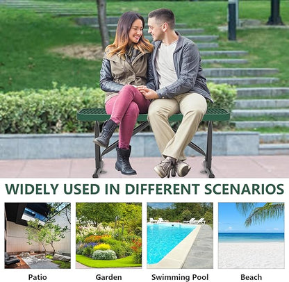 4 Feet Outdoor Steel Bench, Green Heavy Duty Metal Park Bench for Outside, Weatherproof Dock Bench, 48" L Commercial Benches Mesh Bench for Shopping Mall, Store, Lawn, Park, Patio, Deck, Garden