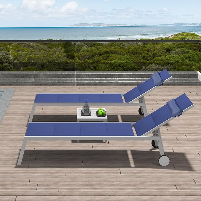 Domi Patio Chaise Lounge Set of 2 with Side Table, Adjustable Full Aluminum Pool Lounge Chairs with Wheels - Photo 1