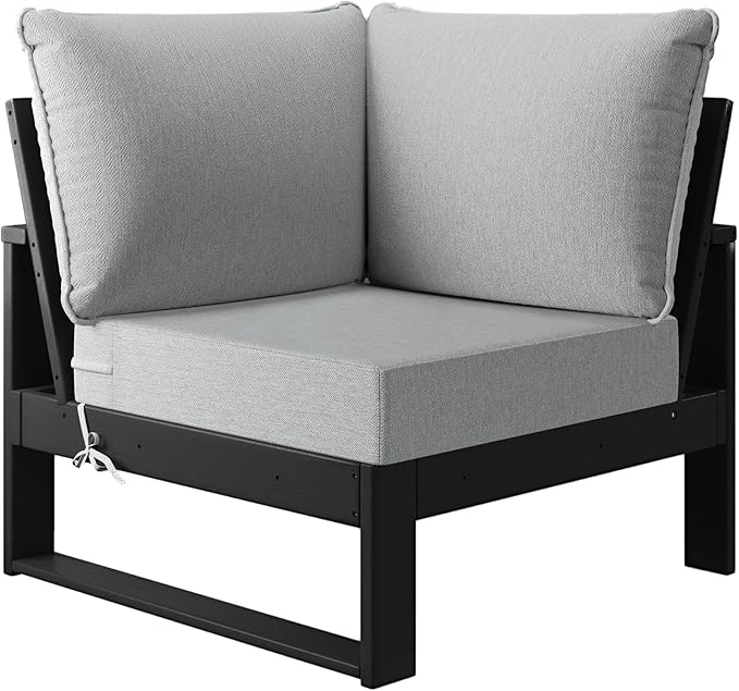 Costaelm Rockaway Outdoor HDPE Sectional Corner Sofa Seat with Water-Proof Cushions, Light Gray