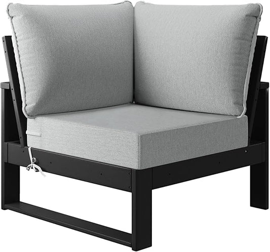 Costaelm Rockaway Outdoor HDPE Sectional Corner Sofa Seat with Water-Proof Cushions, Light Gray