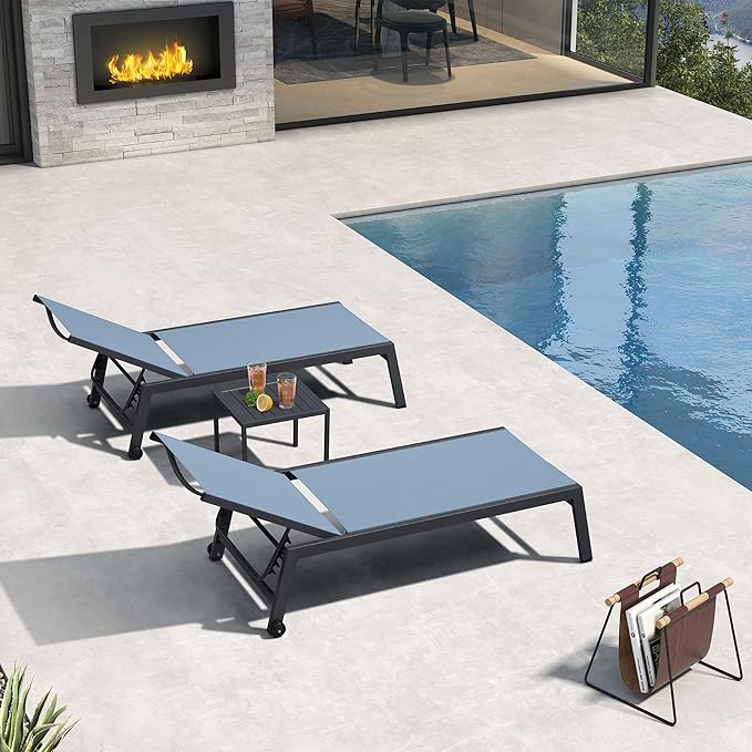 PURPLE LEAF Outdoor Chaise Lounge Set for 2 Oversized Pool Lounge Chairs with Easy-to-Move Wheels and Adjustable - Photo 3