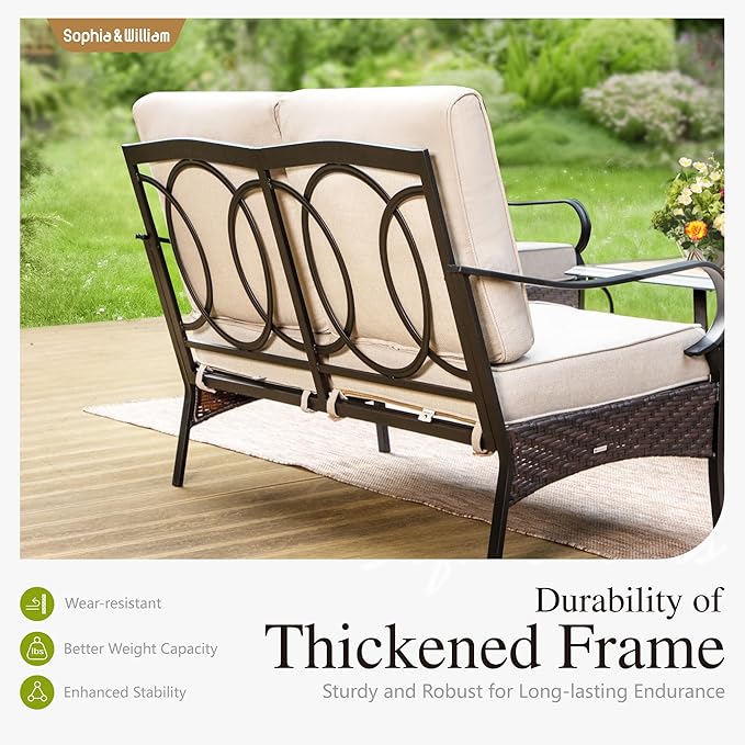 Sophia & William Metal Patio Furniture Set, 7 Seats Outdoor Conversation Set with 3-Seater Sofa, 2 Swivel Chairs - Photo 3
