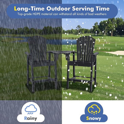 Giantex Tall Adirondack Chair Set of 2 - Outdoor HDPE Barstools w/Middle Connecting Tray & Umbrella Hole, Counter Height Bar Chair, Weather Resistant, Ideal for Patio, Backyard, Poolside (Black)