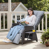 Outdoor Indoor Wicker Recliner with Adjustable Back and Footrest, Patio Reclining Chair with Flip-up Table - Photo 7