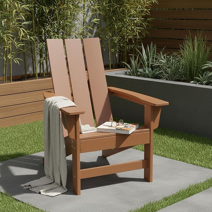 Shine Company Coastal Modern All-Weather Adirondack Chair, Brown