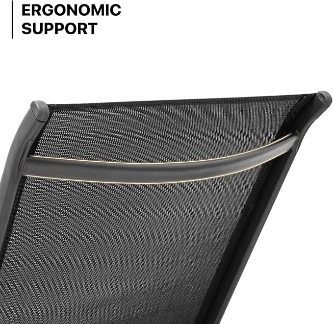 MoNiBloom Outdoor Black Lounge Chairs Set of 2, 5 Levels Adjustable Backrest Pool Lounge Chairs Breathable All Weather Metal Frame Sunbathing Recliner for Patio, Beach, Yard, Pool, 350 Lbs Capacity