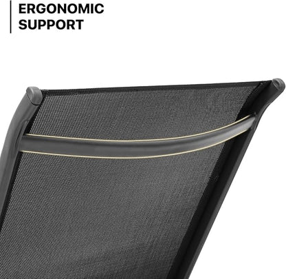 MoNiBloom Outdoor Black Lounge Chairs Set of 2, 5 Levels Adjustable Backrest Pool Lounge Chairs Breathable All Weather Metal Frame Sunbathing Recliner for Patio, Beach, Yard, Pool, 350 Lbs Capacity