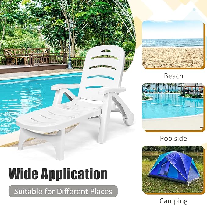 Tangkula Outdoor Chaise Lounge Chair, Adjustable 5-Position Recliner Chair with Built-in Wheels - Photo 8