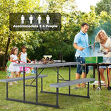 Giantex Picnic Table Bench Set for 4 People, 4.5FT Outdoor Rectangular Dining Table & 2 Benches w/Umbrella Hole - Photo 6