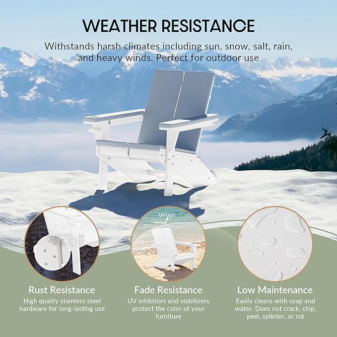 WestinTrends Riviera Outdoor HDPE Modern Adirondack Chair with Cup Holder, White