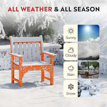 Costaelm Outdoor Dining Arm Chair, Patio HDPE Garden Dining Table Chair, Poly Lumber Waterproof Restaurant Bistro Farmhouse Chairs for Outside Porch Backyard, Orange