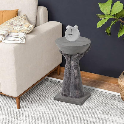 HOMPUS Concrete Side Table Set of 2, Round End Table Modern, Accent Coffee Table with Two Hands Base, Unique Home Décor for Living Room, Bedroom, Balcony or Outdoor