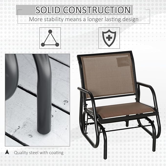 Outsunny Porch Glider, Metal Frame Swing Glider Chair with Breathable Mesh Fabric - Photo 6