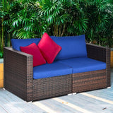 Tangkula Wicker Loveseat 2 Piece, Patio Furniture Couch with Removable Cushions, Rattan Loveseat Sofa for Balcony, Deck - Photo 4