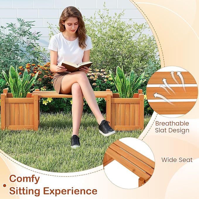 S AFSTAR 2 Pieces Outdoor Planter Bench, Wooden Planter Box with Bench, Small Raised Plant Container Garden Benches with Boxes for Patio, Yard, Deck & Balcony