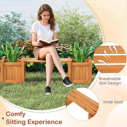 S AFSTAR 2 Pieces Outdoor Planter Bench, Wooden Planter Box with Bench, Small Raised Plant Container Garden Benches with Boxes for Patio, Yard, Deck & Balcony