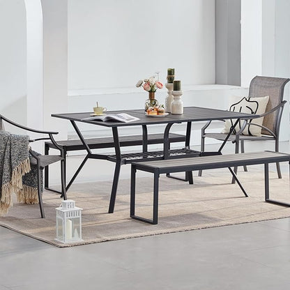 VICLLAX 3-Person Outdoor Bench, 2 Pieces 53" Long Garden Bench Backless Porch Patio Bench Metal Park Bench, Grey
