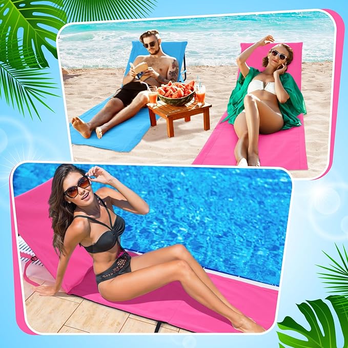 2 Pack Folding Beach Lounge Chair for Adults Couple Portable Sun Lounger Lightweight Tanning Mat with Storage Pocket Adjustable Position Lawn Chairs Patio Chaise Outdoor Sunbathing Camping