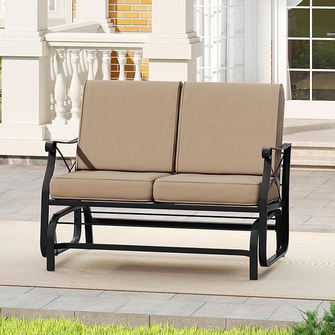 Tangkula Patio Glider Bench, 2-Person Swing Gliding Loveseat with Breathable Fabric Seat & Soft Cushions - Photo 2