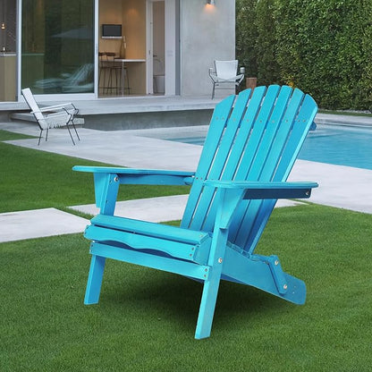 KEVINSPACE Adirondack Chair Folding AdirondackChairs Set of 2 Outdoor Chairs PatioChairs Setof2 Solid Wood Porch ChairsFire for Adult PitChairs Front PorchChairs for Garden Backyard Beach Blue