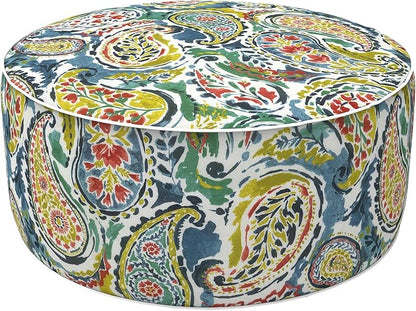 LVTXIII Inflatable Stool Ottoman Footrest with Handle, Decorative Fade-Resistant Foot Stool, Indoor or Outdoor Pouf for Home Garden and Camping Use, D21 x W 21 x H9, Paradise Paisley