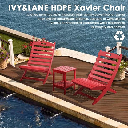 IVY&LANE Portable Xavier-Chairs Set of 2 | Folding-Adirondack-Chair | Wave | HDPE Plastic | Limited Edition | Red | All-Weather Resistant | for Outdoor Fire-Pit Patio Lawn Beach Poolside