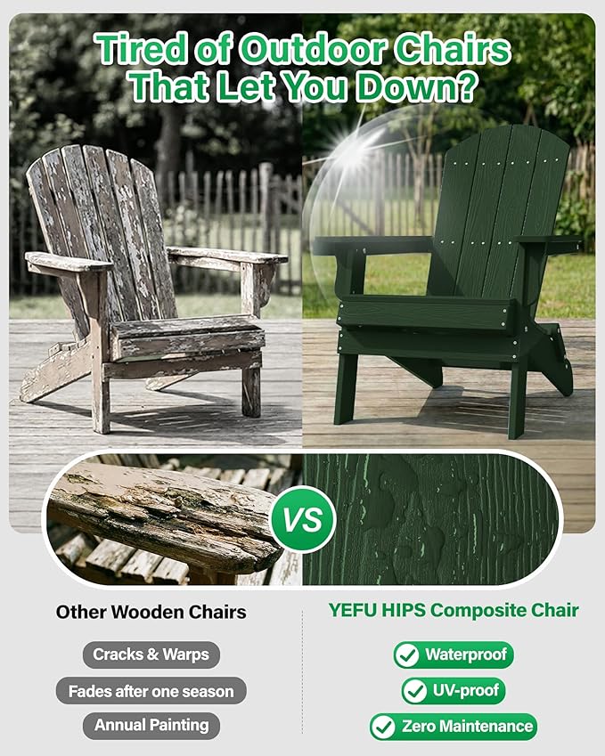 YEFU Adirondack Chair, Oversized Plastic Adirondack Chair Folding Outdoor Chairs with Cup Holder - Photo 7