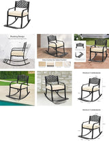 Outdoor Metal Rocking Chair with Cushion, Patio Rocking Bench for Garden, Porch, Balcony, Rocker for Outside Lawn - Photo 4