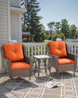 3 Piece Patio Brown Wicker Chairs with Side Table - Outdoor High Back Heavy Duty All-Weather Lawn Dining Rattan Chair - Photo 2