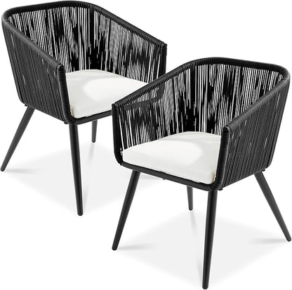 Best Choice Products Set of 2 Patio Dining Chairs, Outdoor Seating for Backyard, Poolside, Balcony w/Woven Wicker Design, 250lb Weight Capacity - Black/Ivory