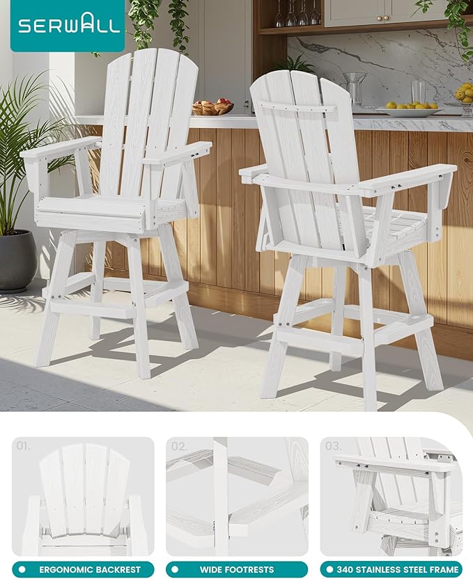 SERWALL 5-Piece Swivel Adirondack Bar Set, HDPE Swivel Bar Height Chairs Set of 4 with Bar Table - Photo 3