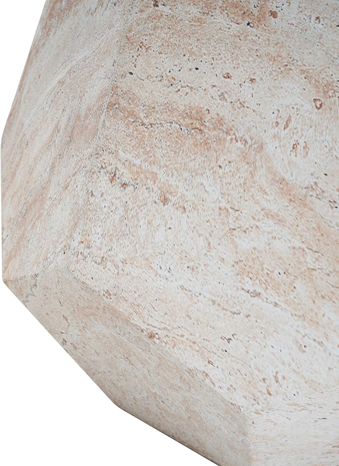 Outdoor Side Table Faux Marble End Table Faux Stone Side Tables Travertine Small Coffee Tables for Indoor Outdoor, Garden Stool Plant Stand for Porch, Backyard Patio, Hexagonal