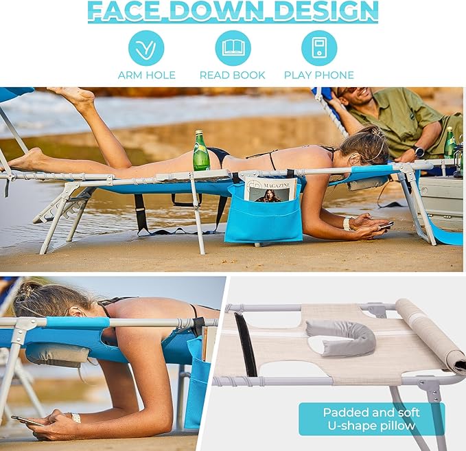 #WEJOY 4 in 1 Tanning Chair with Face Hole & Canopy & Side Table - Photo 5