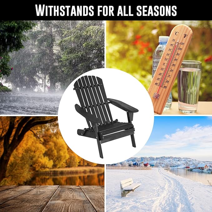 FDW Folding Adirondack Chair, All Weather Patio Chair Outdoor Fire Pit Chair for Patio Lawn Garden Backyard Deck Pool Beach