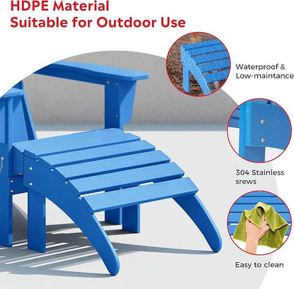 Costaelm Adirondack Chair Footrest Foldable Ottoman, Folding Ottoman Outdoor Foot Rest for Patio Waterproof, Adirondack Ottoman Outdoor, Pacific Blue
