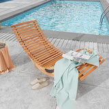 RELAX4LIFE Rocking Chaise Lounge Chair - Acacia Wood Sun Lounger w/Slatted Seat & Bottom Stopper - Photo 2