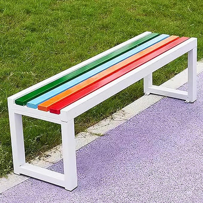 Outdoor Garden Bench-3-Person Backless Patio Bench with Heavy-Duty Metal Frame,Weatherproof Slatted Seat for Park,Lawn,Deck-880 lbs Weight Capacity