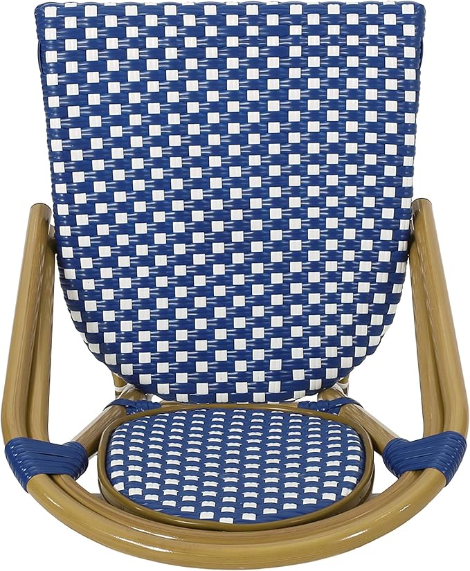 Christopher Knight Home Gwendolyn Outdoor French Bistro Chairs (Set of 2), Blue + White + Bamboo Print Finish - Photo 7