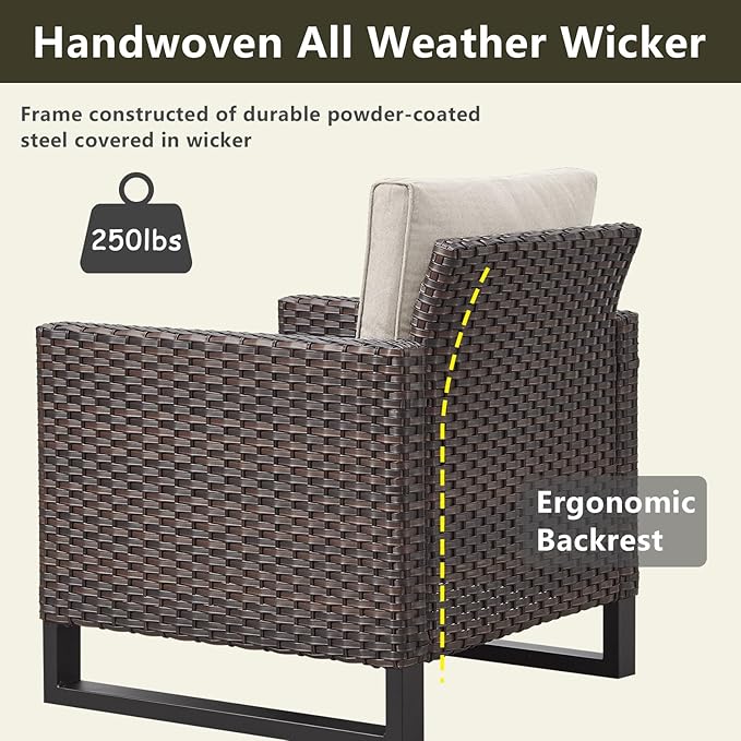 Rilyson Wicker Outdoor Patio Chairs Set - 3 Piece Rattan Patio Furniture Bistro Chairs Set with Waterproof Wicker - Photo 4