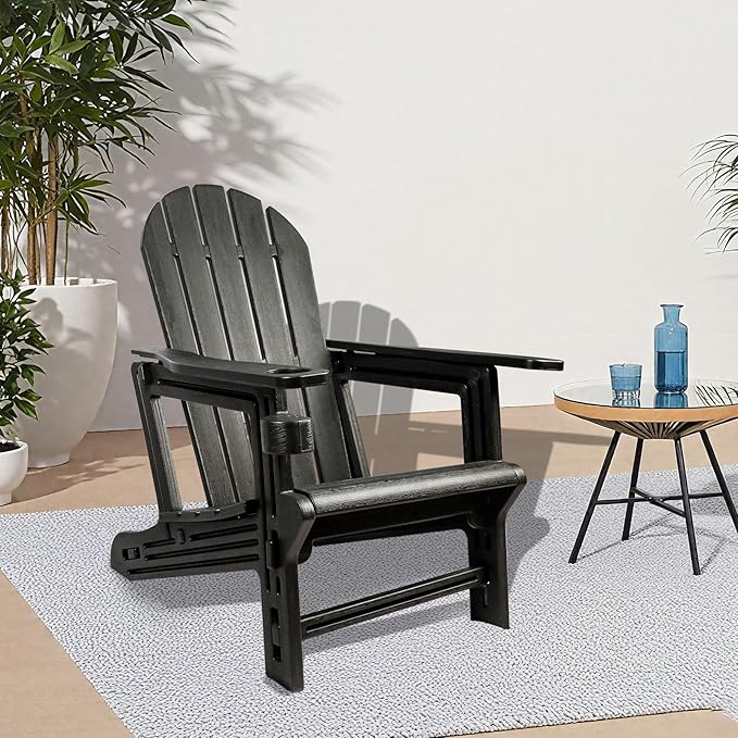 Adirondack Chair, HDPE Plastic Adirondack Chairs for All Weather，Fire Pit Chair, Patio Chairs with 1 Cup Holder, Outdoor Lawn Chairs for Poolside,Backyard, Deck,Patio Garden, Black