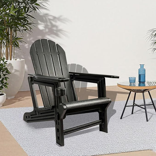 Adirondack Chair, HDPE Plastic Adirondack Chairs for All Weather，Fire Pit Chair, Patio Chairs with 1 Cup Holder, Outdoor Lawn Chairs for Poolside,Backyard, Deck,Patio Garden, Black