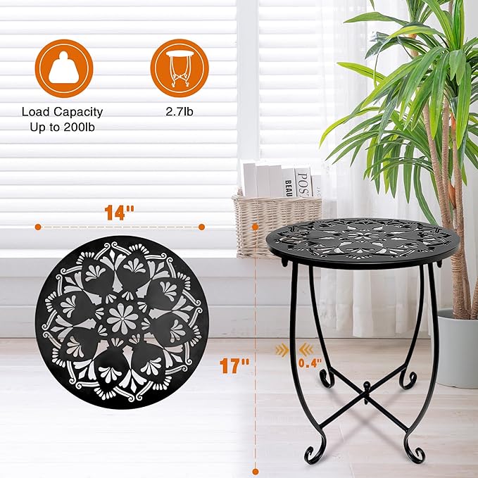 Fashion&cool 2 Pack Outdoor Side Tables for Patio, 14 Inch Weather Resistant Metal Round Outdoor Plant Stand Side Table - Photo 5