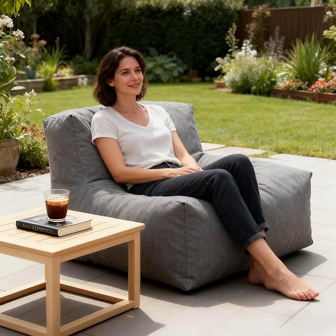 Patio Armless Chair, Outdoor Middle Bean Bag Chair, Daybed Sofa Comfy Couch, Modular Patio Sectional Sofa, Water-Resistant Olefin Fabric, High-Density Foam Filled, Comfy Lounge Seat, Dark Gray