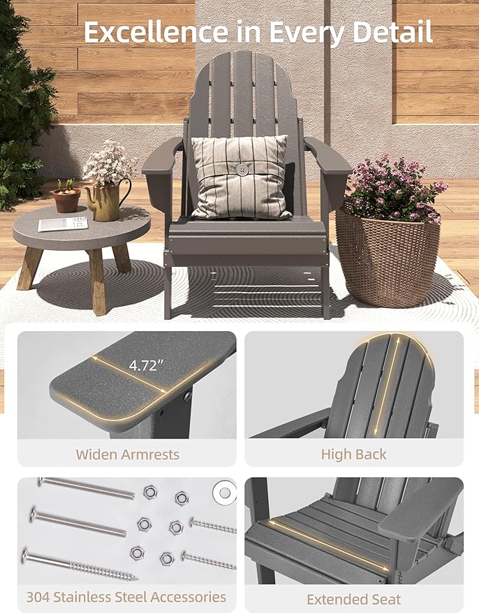 Folding Adirondack Chair - Durable HDPE Poly Lumber All-Weather Resistant - Photo 6
