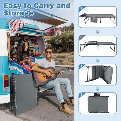 Folding Lounge Chair Outdoor with Insulated Cooler Bag Portable for Outside Patio Chaise Lounge Chair 5-Position with Pillow for Beach Sunbathing Pool Camping Lawn